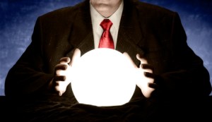 Businessman Consulting Glowing Crystal Ball