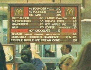McDonald's menu from 1970